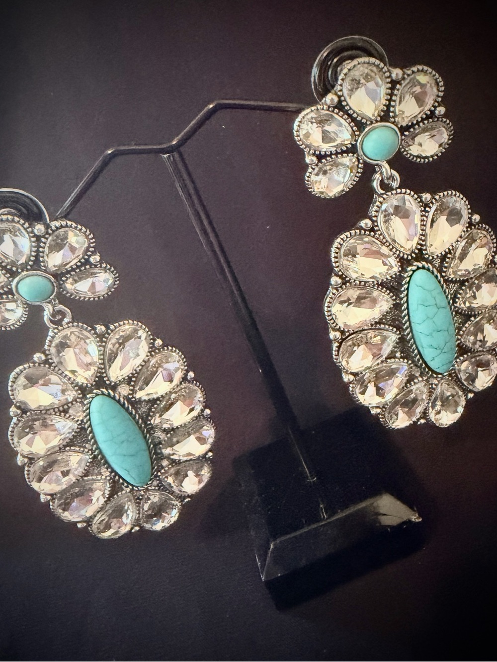Turquoise and Crystal Statement Drop Earrings - Women Jewelry